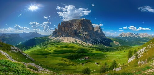 Naklejka premium a background of rocky mountains surrounded by grass