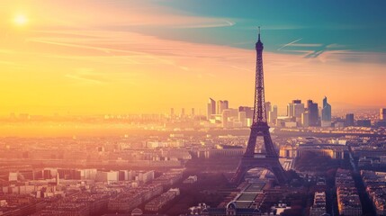 sunset on eiffel tower 