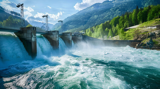 Hydroelectric Dam With water flowing powerfully