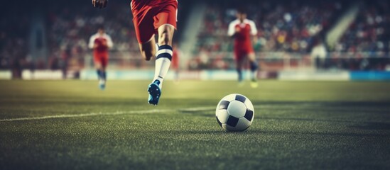 Fototapeta premium Soccer Player Running with Ball in Stadium