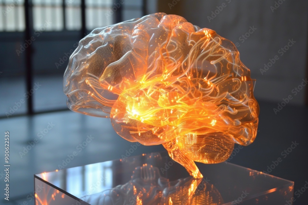 Poster a glowing digital brain model signifies advanced ai and neural network concepts