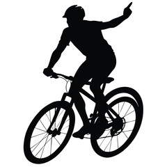 Naklejka premium a mountain rider going fast with bycicle vector silhouette, isolated white background 