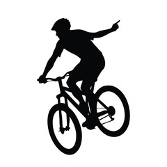 Fototapeta premium a mountain rider going fast with bycicle vector silhouette, isolated white background 