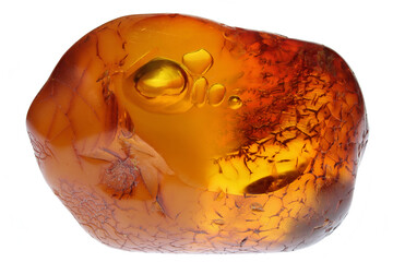 rare water inclusion in amber from Bitterfeld, Germany isolated on white background
