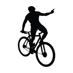 Fototapeta premium a mountain rider going fast with bycicle vector silhouette, isolated white background 
