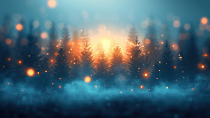 Fototapeta premium Digital forest with glowing Christmas lights