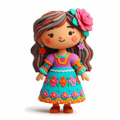 Fototapeta premium Mexican girl in traditional dress isolated on white