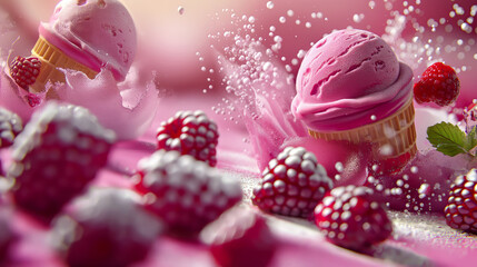 Vibrant Ice Cream Scoops with Fresh Berries