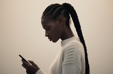 Woman Using Smartphone in Hallway
