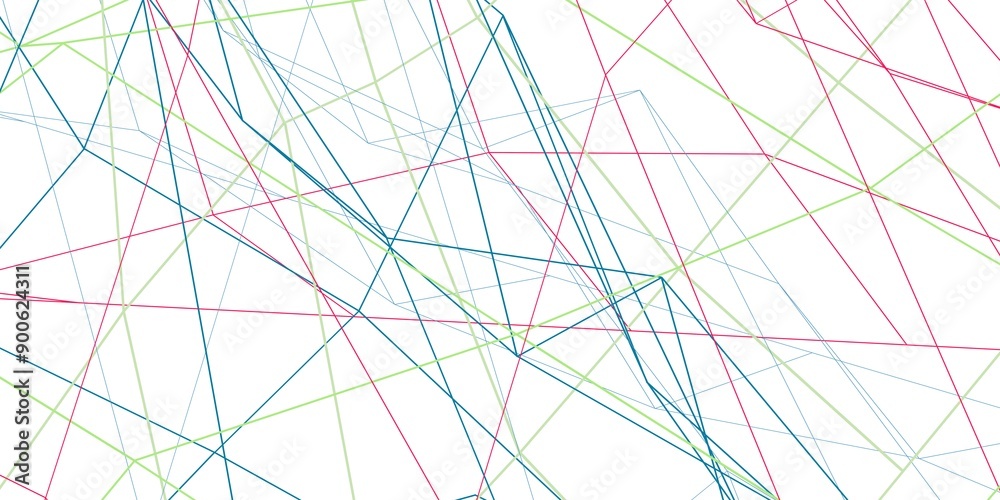 Poster abstract pattern of intersecting colorful lines on a white background.