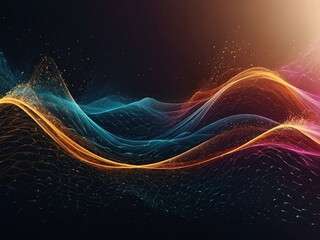 Vector abstract background with dynamic particles and wave, big data visualization, high contrast