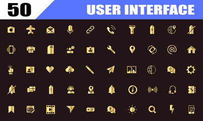 Basic user interface essential gold icons. app computer icon set.