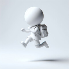 3D white figure cartoon with backpack, in back to school concept