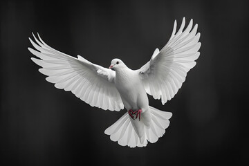 Obraz premium white dove flying, black solid clean background