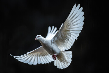 white dove flying, black solid clean background