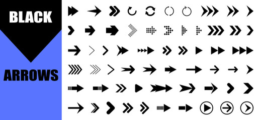 Arrows black icon. line art flat arrows icon set.