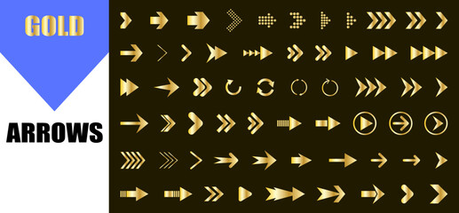 Arrows luxury gold icon. line art flat arrows icon set.