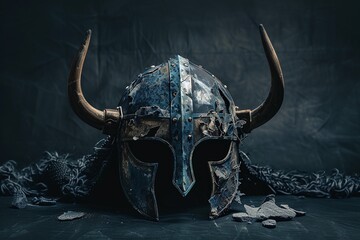 Fototapeta premium ai generative viking horned helmet dark background