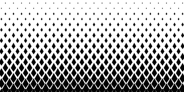 Geometric pattern of black diamonds on a white background. Seamless in one direction. Option with a short fade out.
