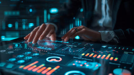 Naklejka premium Businessman working on a financial plan with graphical data insights risk management