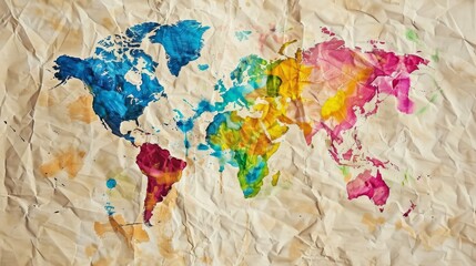 Naklejka premium world map colorful in old paper