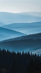 Obraz premium Majestic mountains blend with lush forests under a tranquil morning sky