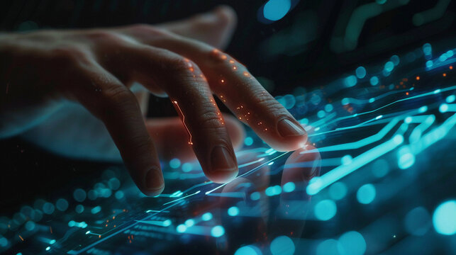 Closeup hand using computer training AI model machine learning