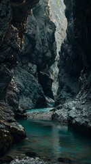 Glistening turquoise waters reflect towering rocky cliffs under summer sunlight