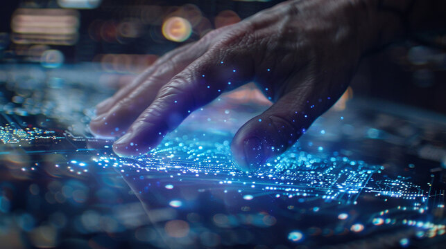 Closeup hand using computer training AI model machine learning