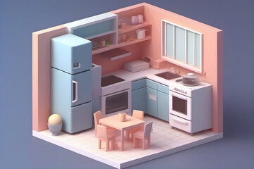 Modern 3d Isometric kitchen room