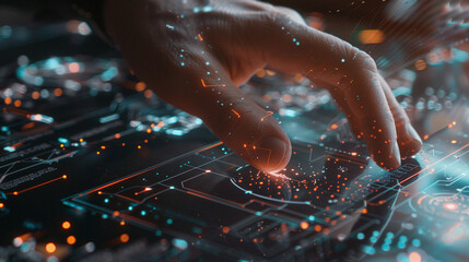 Closeup hand using computer training AI model machine learning