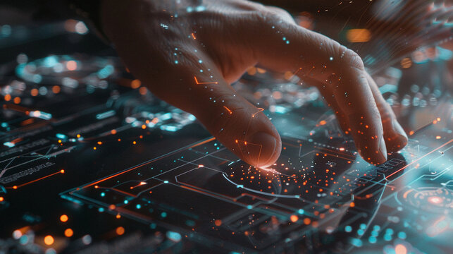 Closeup hand using computer training AI model machine learning - Powered by Adobe