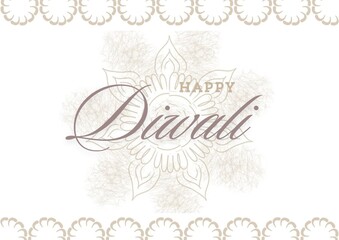 Happy Diwali Celebrations with golden floral element and beige background.