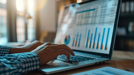 Closeup hand using computer auditing financial statements compliance