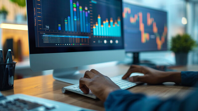 Closeup hand using computer developing AI algorithm artificial intelligence