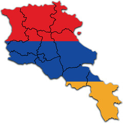 ARMENIA MAP WITH ITS REGIONS AND POLITICAL ADMINISTRATIVE DIVISIONS with flag
