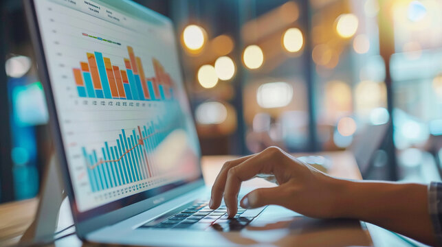 Closeup hand using computer tracking investment portfolio assets