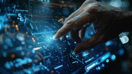 Closeup hand using computer training AI model machine learning