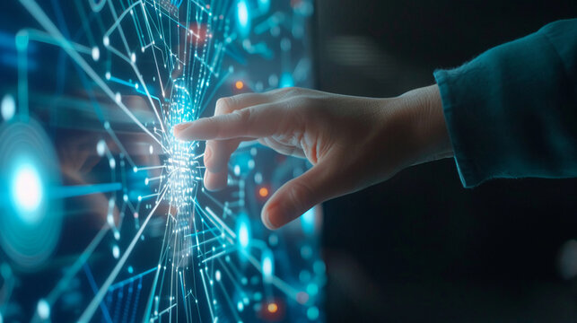 Closeup hand using computer monitoring AI performance artificial intelligence