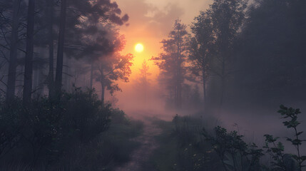 Fototapeta premium Realistic Image of a Pathway Through a Foggy Forest.