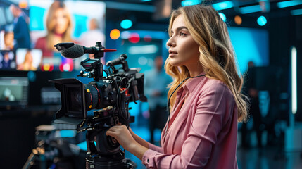 News reporter explaining healthcare innovations in studio news