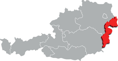 Fototapeta premium BURGENLAND map FEDERATE STATE of AUSTRIA 3d isometric map