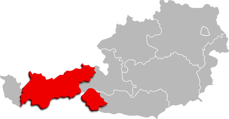 TYROL map 
FEDERATE STATE of AUSTRIA 3d isometric map