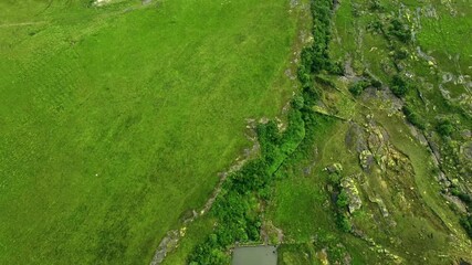 Aerial view of meghalaya dainthlen falls in India. The beautiful landscape view of east khasi hills cherrapunji mawsynram reserve forest in meghalaya India.