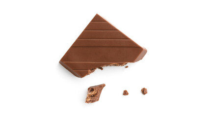 Milk chocolate pieces on a white background