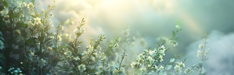 A number of white flowers with a blurred background