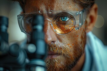 Dedicated Scientist Observing Samples Through Microscope In Laboratory During Advanced Research Hours