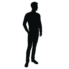 Obraz premium young man stand with jeans and sweater vector silhouette isolated white background 