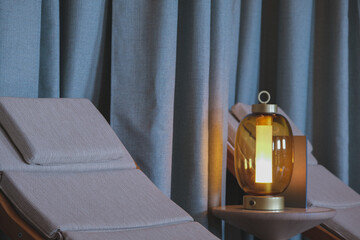 Thermal suite relaxation room loungers or chairs in spa or wellness area on modern luxury...