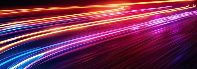 Vibrant Neon Light Trails Curving in the Dark